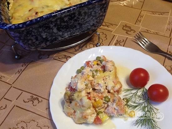 Подавать можно с гарниром из риса, картофеля или просто со свежими овощами.