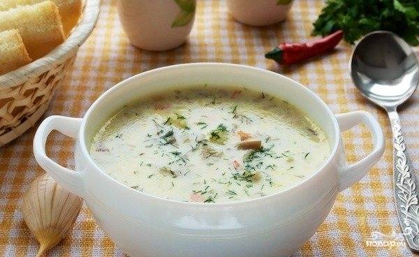 Суп с вешенками и плавленным сыром