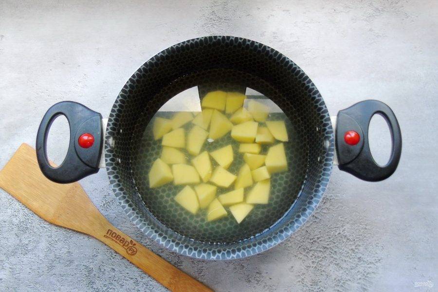 В рыбный бульон выложите нарезанный картофель.