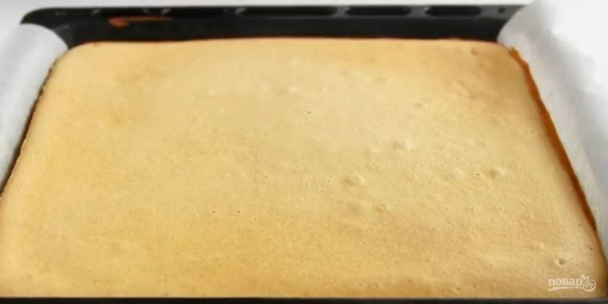 3. Выложите тесто на покрытый пергаментом противень и разровняйте лопаткой. Выпекайте в разогретой до 180 градусов духовке 20 минут. 