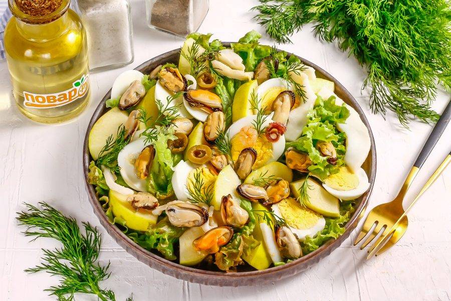 Рецепты вкусных салатов с морепродуктами: рецептов