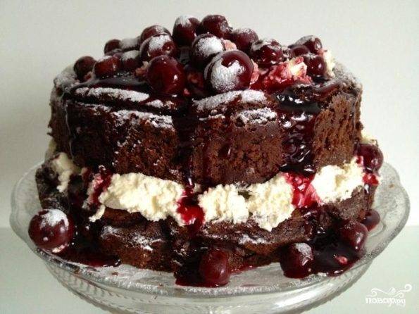 Блинный торт с вишней и сметанным кремом – пошаговый рецепт приготовления с фото