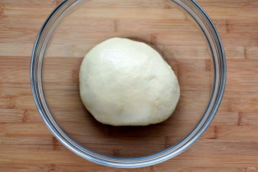 Скатайте тесто в шар, уложите в смазанную маслом миску и оставьте в теплом  месте на расстойку до увеличения объема вдвое.