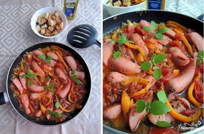 Пряная томатная подлива с сосисками и овощами — рецепт с фото пошагово