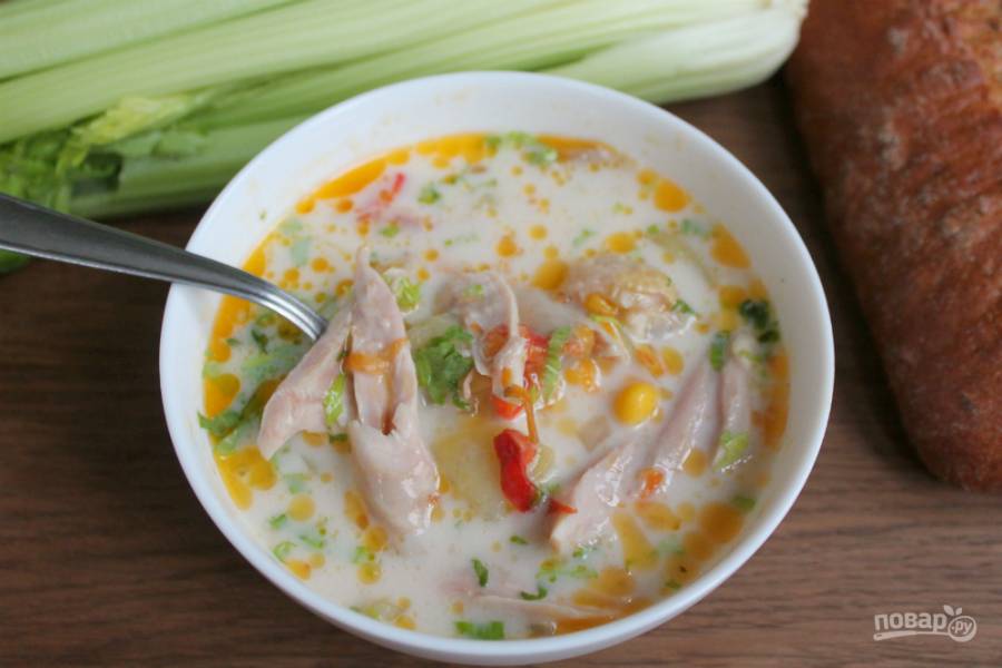 Суп корн чаудер с жареным беконом и кукурузой (Corn Chowder)