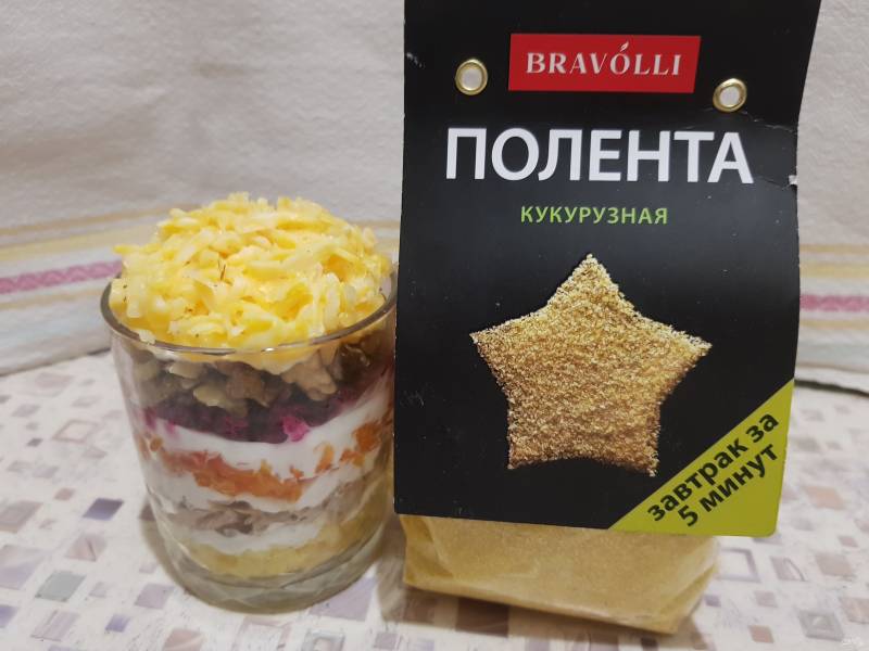 Овощной салат с полентой "Bravolli" и мясом кролика