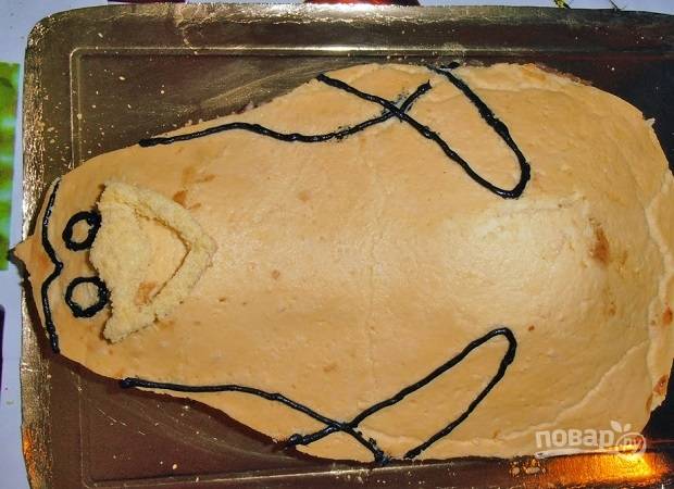 А теперь с помощью растопленного шоколада сделаем "разметку" тела пингвина.