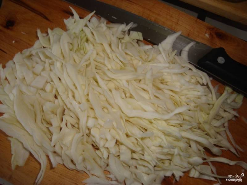 1. Капусту шинкуем, перетираем с солью. Оставляем на 5 минут, после чего минут 10 обжариваем на сковороде на растительном масле.