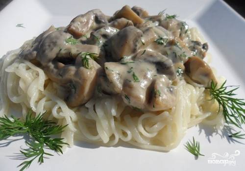 Спагетти с грибами в сливочном соусе — рецепт с пошаговыми фото и видео + отзывы