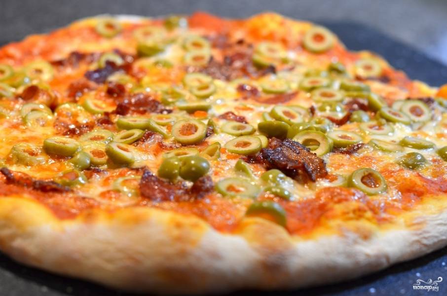 Пицца с ветчиной и оливками, пошаговый рецепт с фото