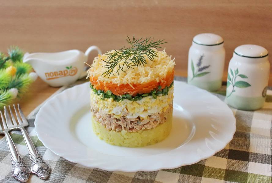 Салат с горбушей консервированной, грибами и морковью рецепт с фото пошагово