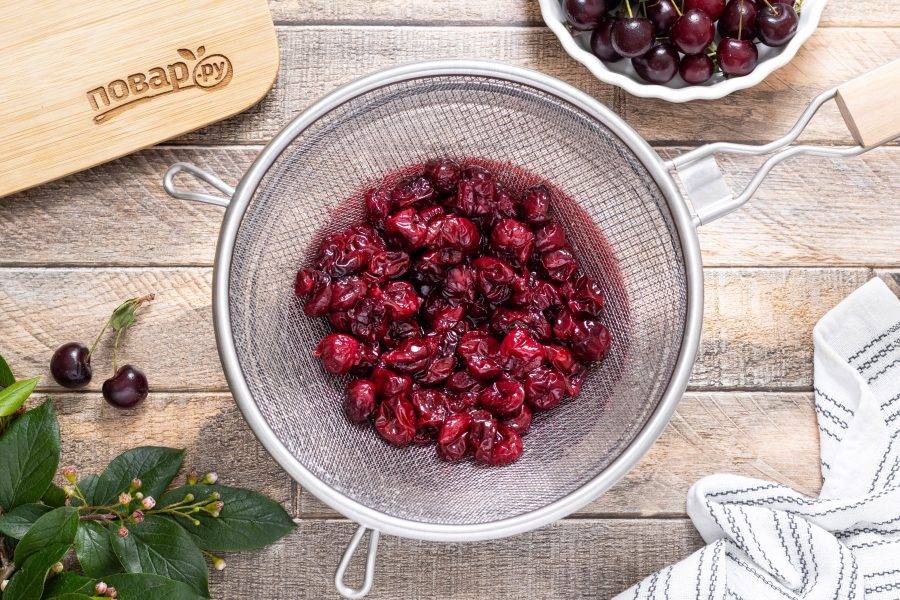Снимите с плиты, процедите сироп через сито. Ягоды отложите, их можно съесть просто так или использовать для приготовления выпечки, десертов или напитков.