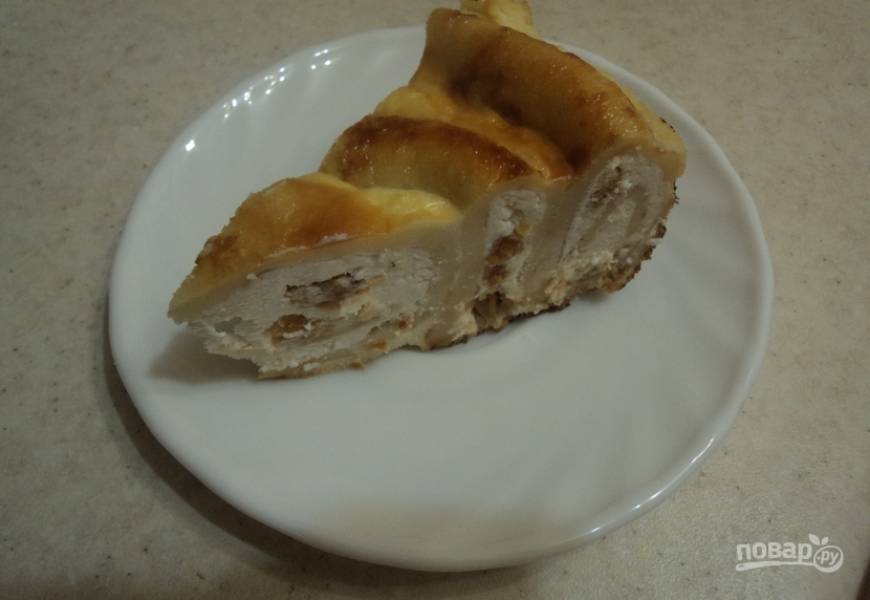 Как приготовить блинный пирог с курицей и грибами и сыром