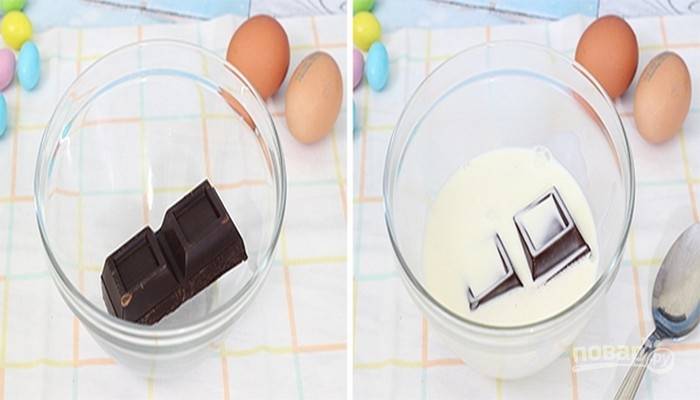 1.	Сначала приготовьте шоколадный ганаш, это легко: доведите до кипения сливки и залейте шоколад. 