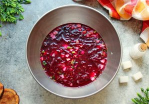 Холодный борщ с курицей и маринованной свеклой - фото шаг 18