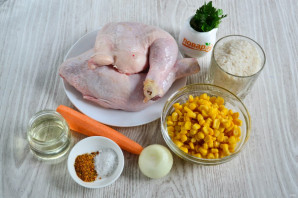 Курица с рисом и кукурузой в духовке - фото шаг 1