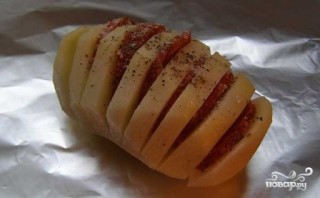 Картошка с колбасой и сыром в духовке - фото шаг 3