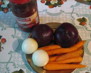 Заправка для борща на зиму с томатной пастой   - фото шаг 1