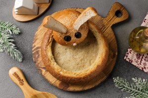 Сырный крем-суп с грибами в хлебе "Веселый Кролик" - фото шаг 14