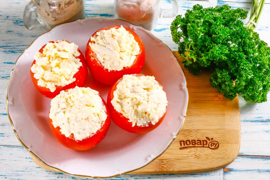 Фаршированные помидоры с сыром и чесноком рецепт закуска фото пошагово