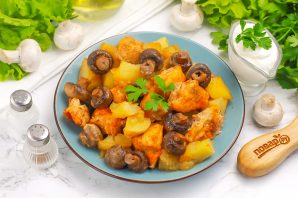 Индейка с картошкой и шампиньонами в духовке