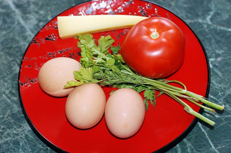 Рецепт Омлет с зеленью и помидорами