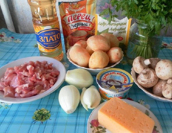 Рецепт Картошка с курицей и шампиньонами