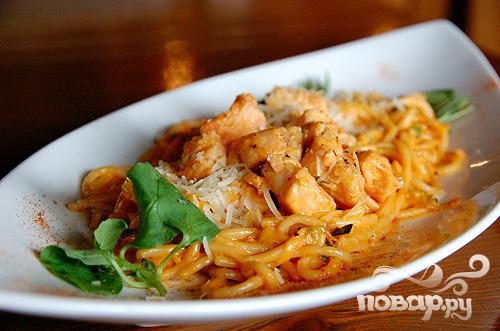 Рецепт Спагетти с лососем и грибами