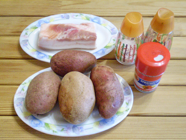 Рецепт Картошка с салом в духовке "Кораблики"