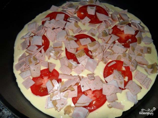 Рецепт Пицца без сыра на сковороде