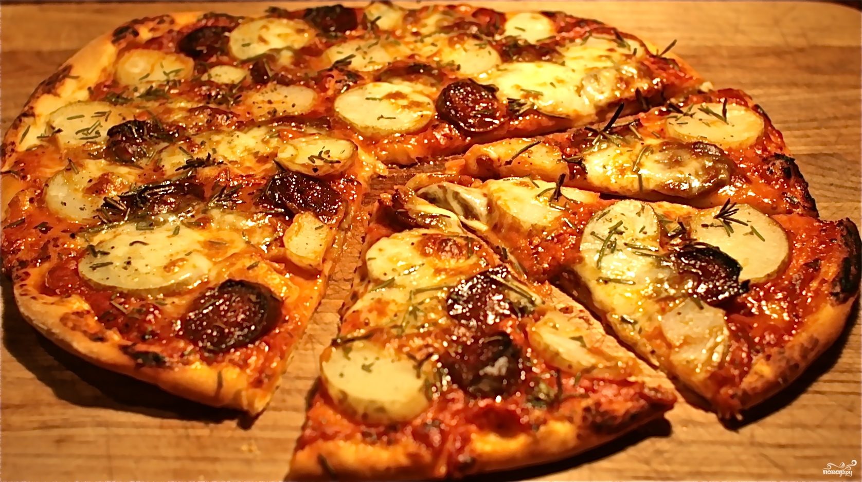 Рецепт Пицца с картошкой и колбасой
