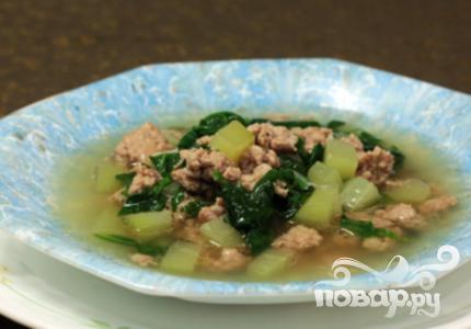 Рецепт Суп со свининой, шпинатом и чейотом