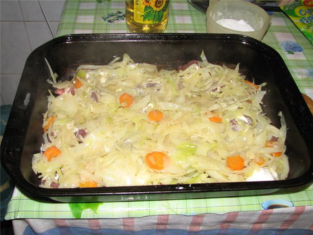 Рецепт Говядина с капустой в духовке