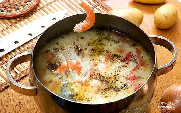 Рецепт Суп "Морской коктейль" со сливками