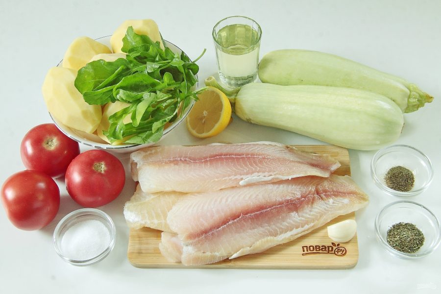 Рыба, запеченная с кабачками и картошкой в духовке