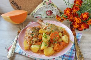 Курица с картофелем и тыквой в духовке