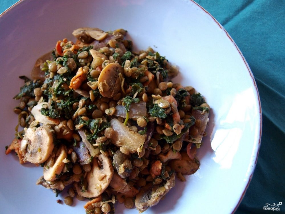 Рецепт Салат из чечевицы с грибами
