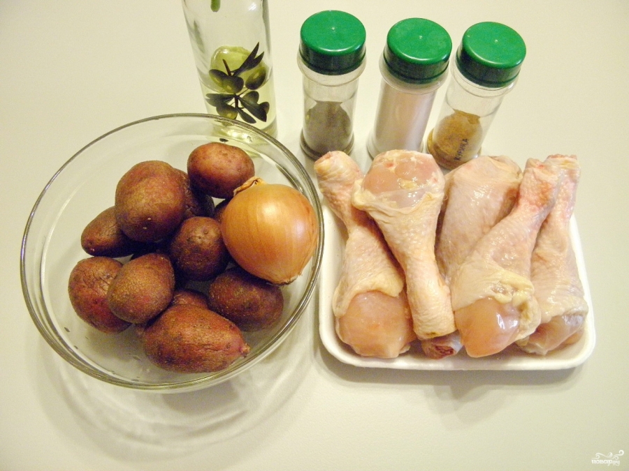 Рецепт курицы в стеклянной посуде. Куриные ножки 2 штуки.