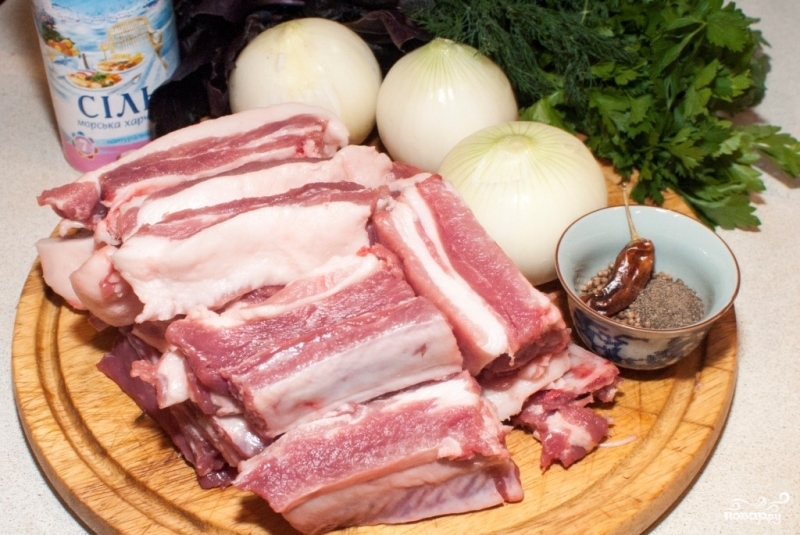 Рецепт Свиные ребрышки жареные с луком