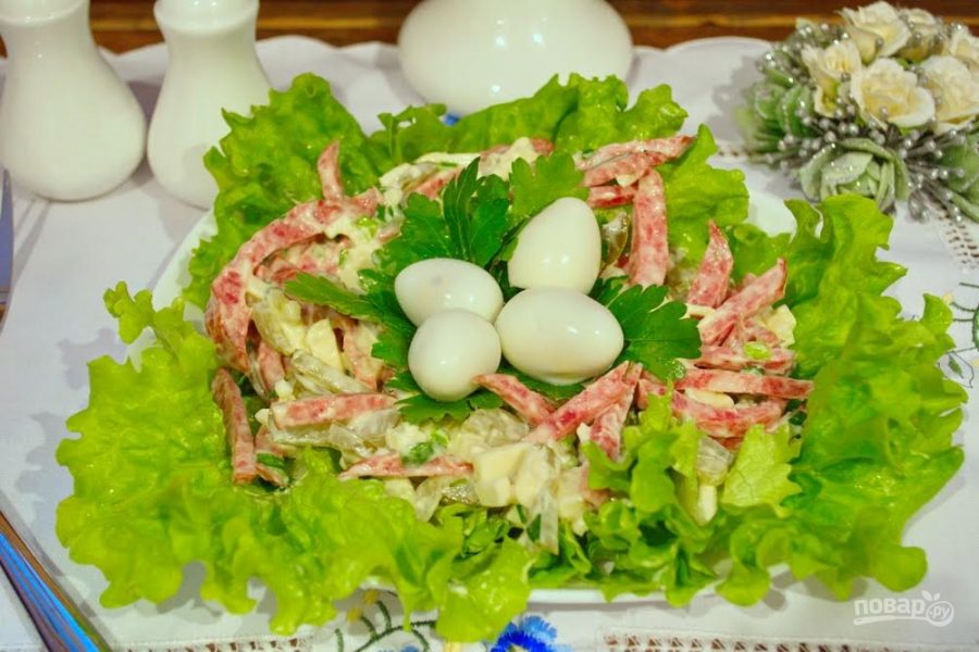 Салат птичье гнездо с курицей рецепт с фото