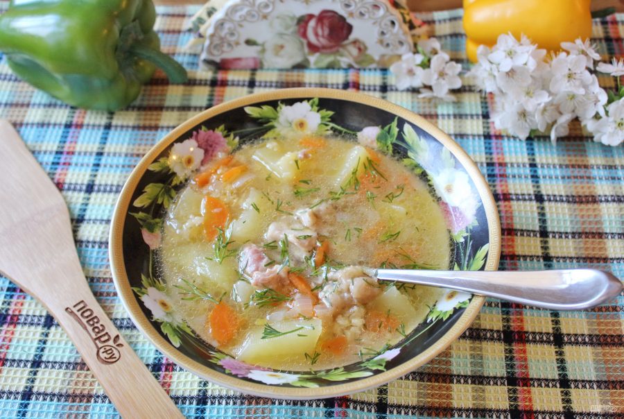 Быстрый суп со свининой и чечевицей