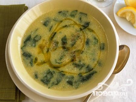 Рецепт Суп из шпината и кукурузной муки