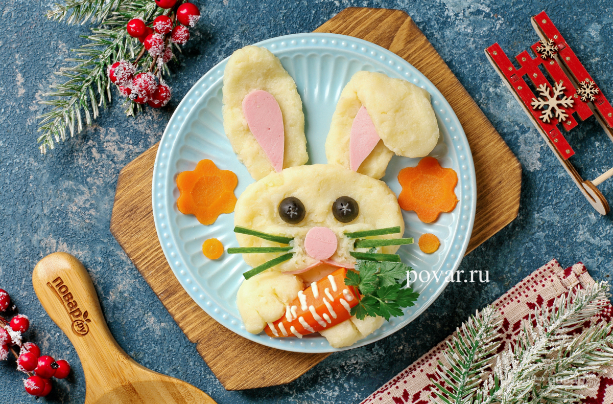 Картофельное пюре в виде кролика